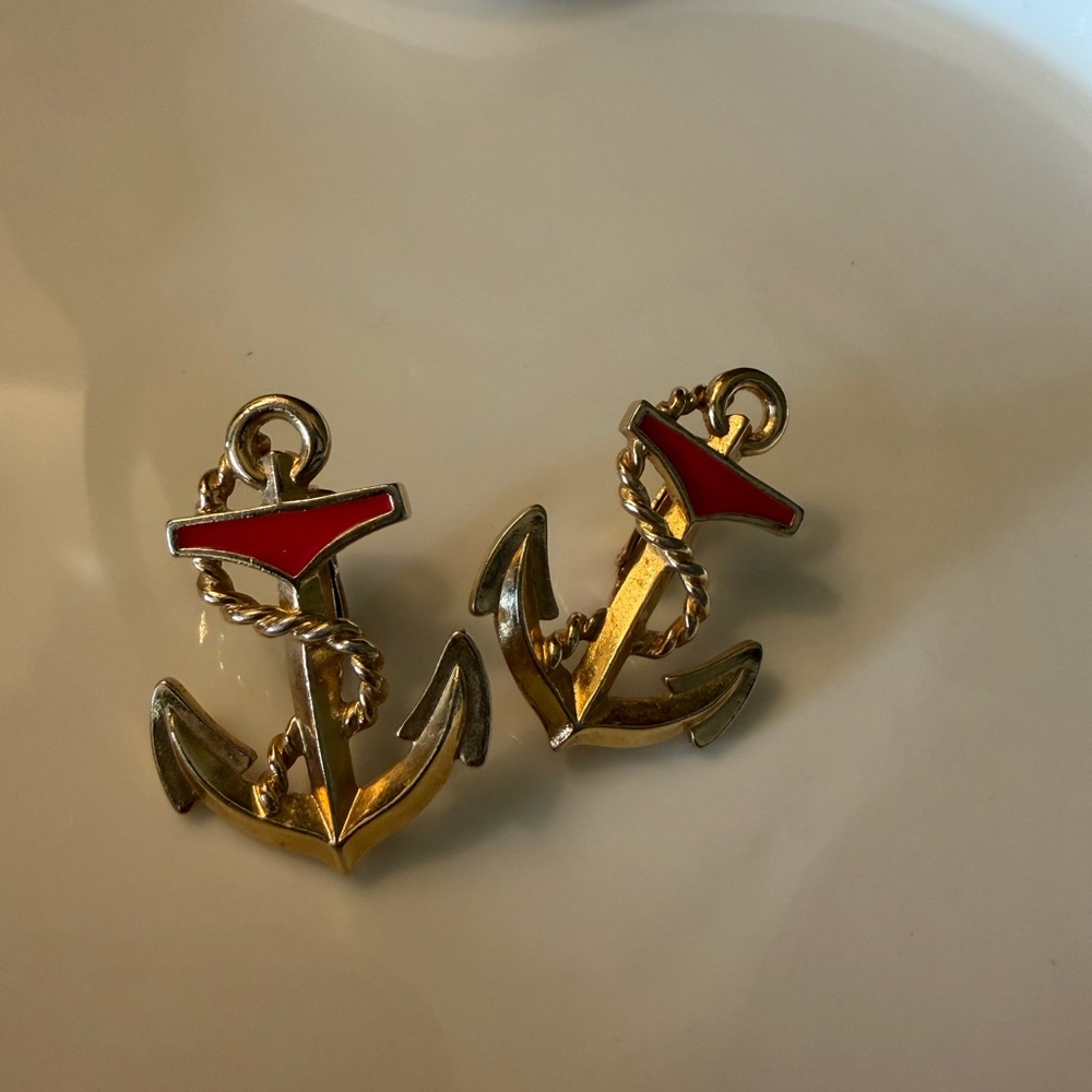 Vintage Anchor Clip On Earrings